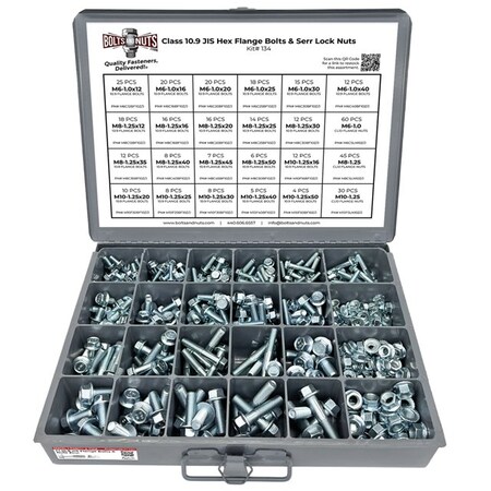 Boltsandnuts.Com Metric Class 10.9 JIS Hex Flange Frame Bolts & Serrated Nuts Assortment M6-M10 402 PCS Assortment Kit #134
